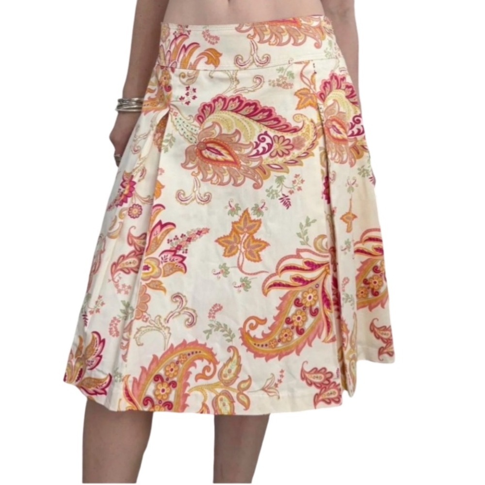 A-Line Cream Paisley Print Skirt